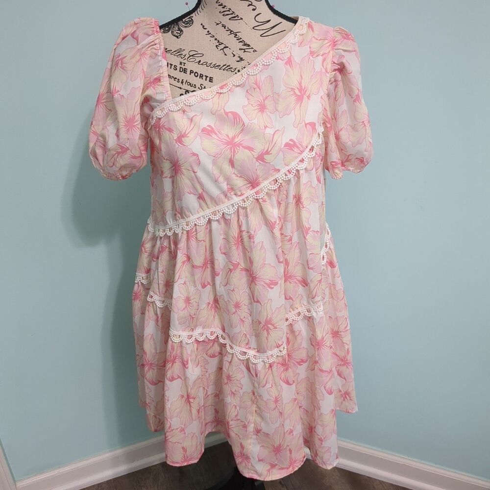 Fanco pink floral dress small cottage core